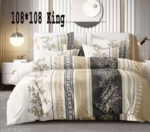 World  Superfine Cotton Feel Super King Size Bedsheets with 2 King Size Pillow Covers 108"x108"