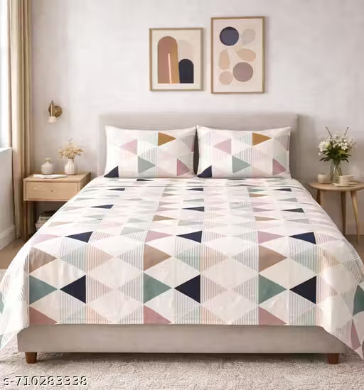 Luxury 280 TC Pure Cotton Queen Bedsheet Set - Modern & Geometric Designs