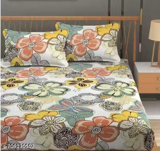 Super Soft Cotton Flat Double Bed Queen Sized Bedsheet with 2 Pillow Covers