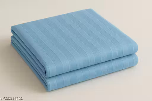 Aqua Blue Satin Stripes Cotton Blend Double Bedsheet with 2 Pillow Covers