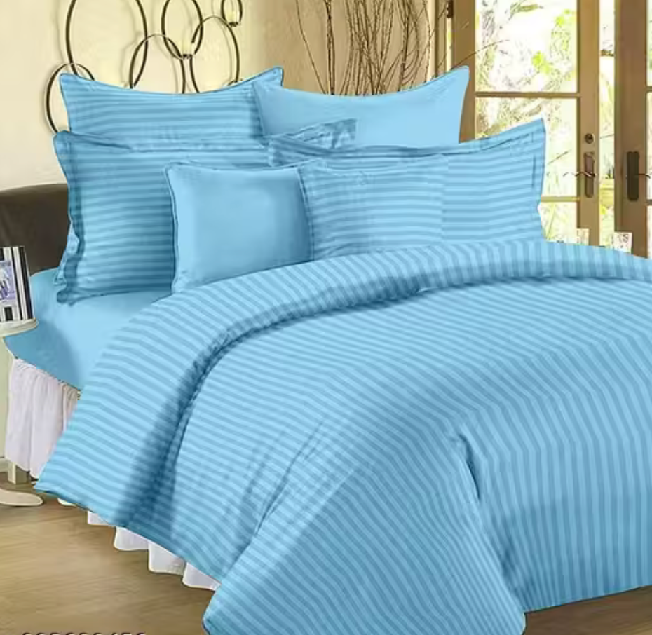 Striped Double King Size Bedsheet with Two Pillow Covers 400TC