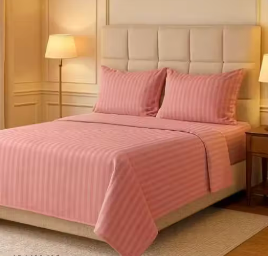 Satin Striped Double Bed Bedsheet with 2 Pillow Cover