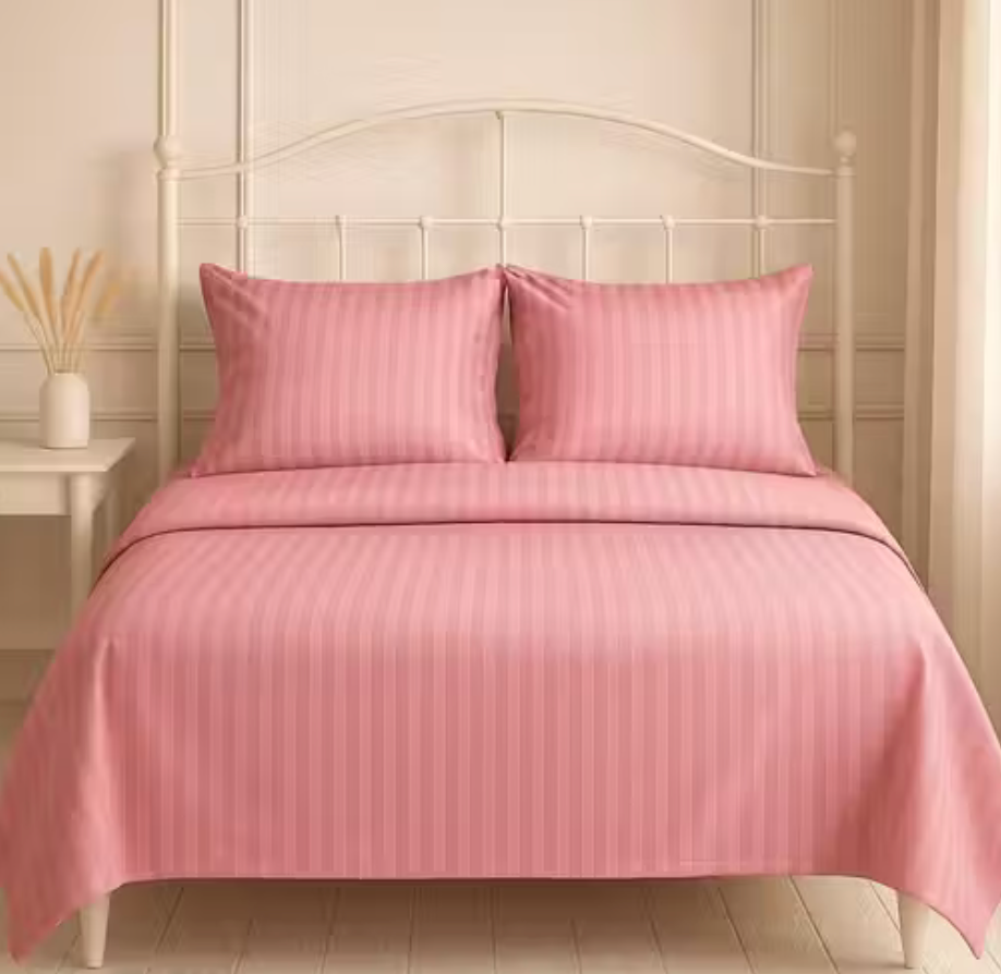 Satin Striped Double Bed Bedsheet with 2 Pillow Cover