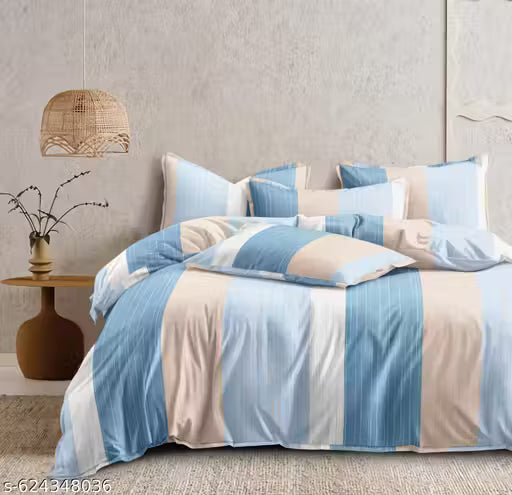 Sky Beige Stripes Design Premium Cotton Bedsheet