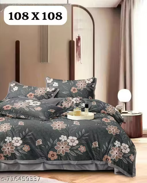 FLORAL 100% Cotton King Size Flat Bedsheet With 2 Pillow Covers(20*30)
