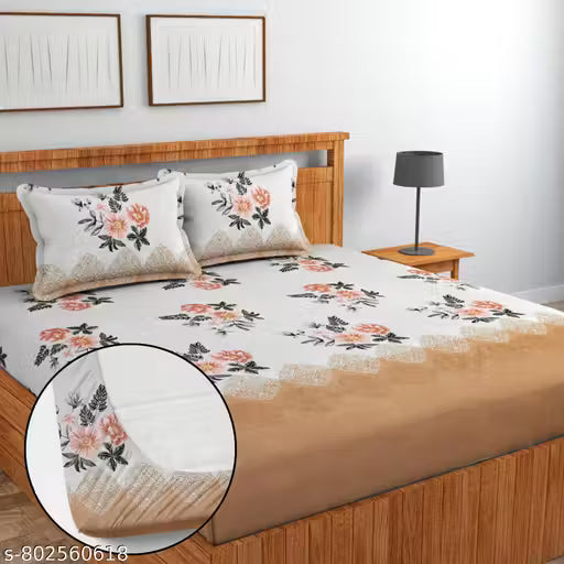 Cotton Double Fitted Bedsheet 72x78+10 Inches with 2 Pillow Covers