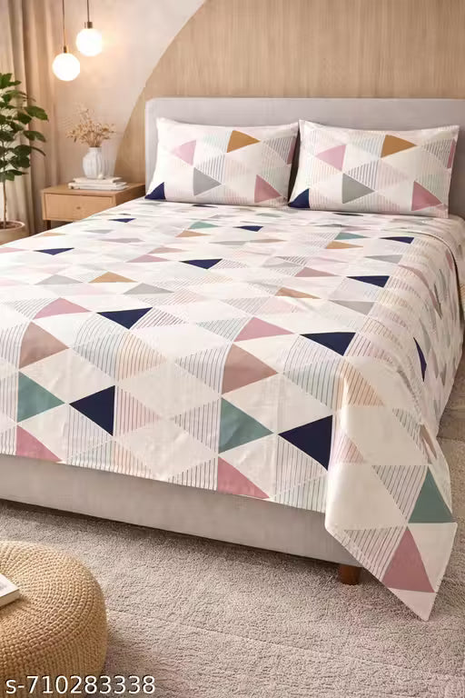 Luxury 280 TC Pure Cotton Queen Bedsheet Set - Modern & Geometric Designs