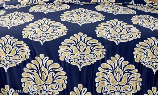 Navy Blue Ethnic Superfine Cotton Feel Super King Size Bedsheets with 2 King Size Pillow Covers 108"x108"