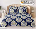 Navy Blue Ethnic Superfine Cotton Feel Super King Size Bedsheets with 2 King Size Pillow Covers 108"x108"