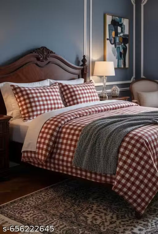 Cotton check bedsheet 90x100 with 2 pillow cover 17x27 Red