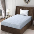 Super soft glace cotton printed Single Bed bedsheet with 1 pillow cover(Blue(White Print))