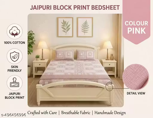 Pure Cotton King Size Double Bedsheet With 2 Pillow Covers