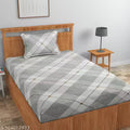 Pure Cotton 220 TC Single Bedsheet ( 90x60 Inch ) With 1 Pillow Cover ( 18x28 Inch ), Checkered ( Grey )