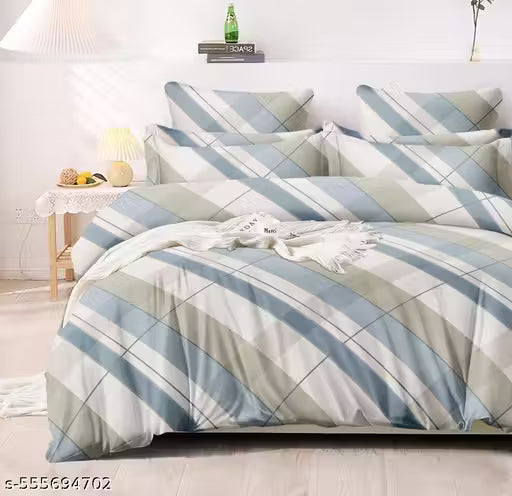 Blue Geometric Printed Super King Size Bedsheet