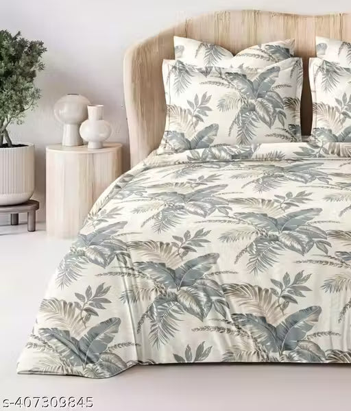 Leaf collection Cotton Bedsheet with 2 Pillow Covers (108*108 inches)