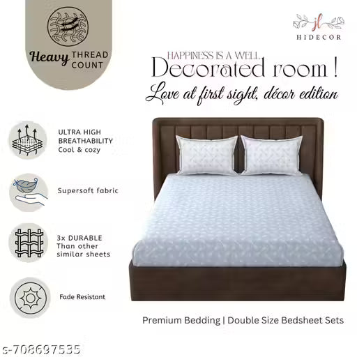 Super soft glace cotton printed Single Bed bedsheet with 1 pillow cover(Blue(White Print))