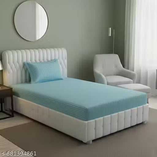 Satin Stripe SINGLE (Flat) Bedsheet | 220 TC Premium Glossy Satin 1 Bedsheet with 1 Pillow Covers |