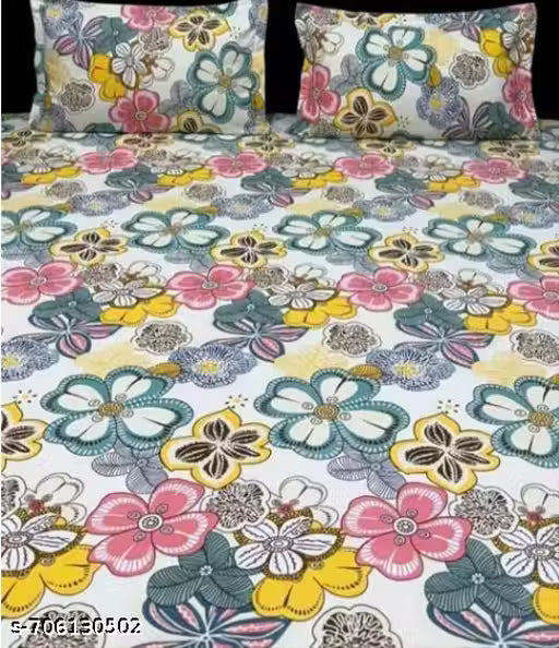 Super Soft Cotton Flat Double Bed Queen Sized Bedsheet with 2 Pillow Covers