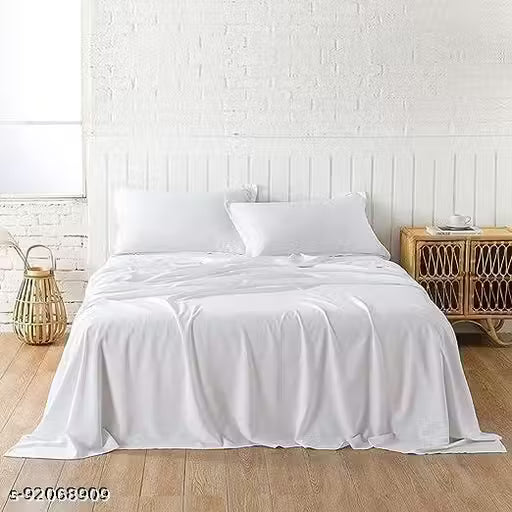 HOME PRODUCT SOLID PLAIN DOUBLE BEDSHEET WITH 2 PILLOW COVER SIZE 90X100 (white )
