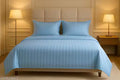Aqua Blue Satin Stripes Cotton Blend Double Bedsheet with 2 Pillow Covers