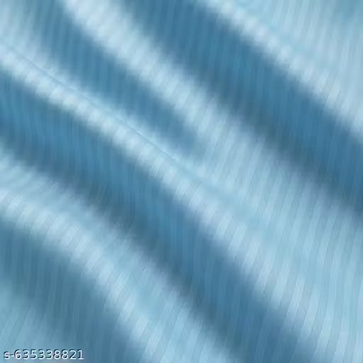 Aqua Blue Satin Stripes Cotton Blend Double Bedsheet with 2 Pillow Covers