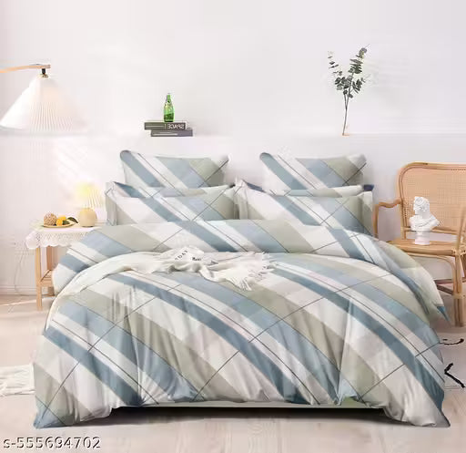 Blue Geometric Printed Super King Size Bedsheet