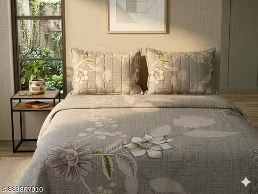 Superfine double bed cotton bedsheet with quilted pillow cover