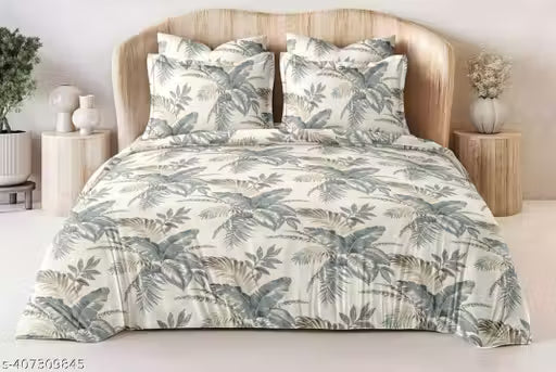 Leaf collection Cotton Bedsheet with 2 Pillow Covers (108*108 inches)