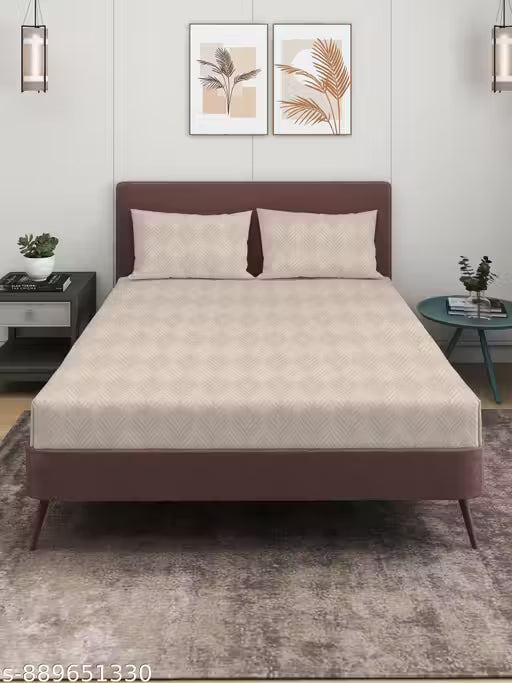 Premium Elegant Beige leaf  Emboss Solid Bedsheet 280 TC