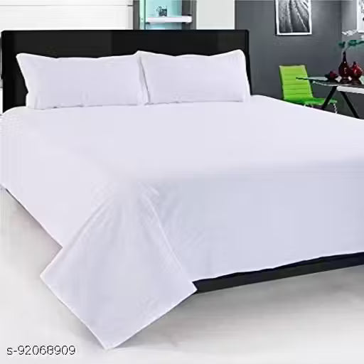 HOME PRODUCT SOLID PLAIN DOUBLE BEDSHEET WITH 2 PILLOW COVER SIZE 90X100 (white )